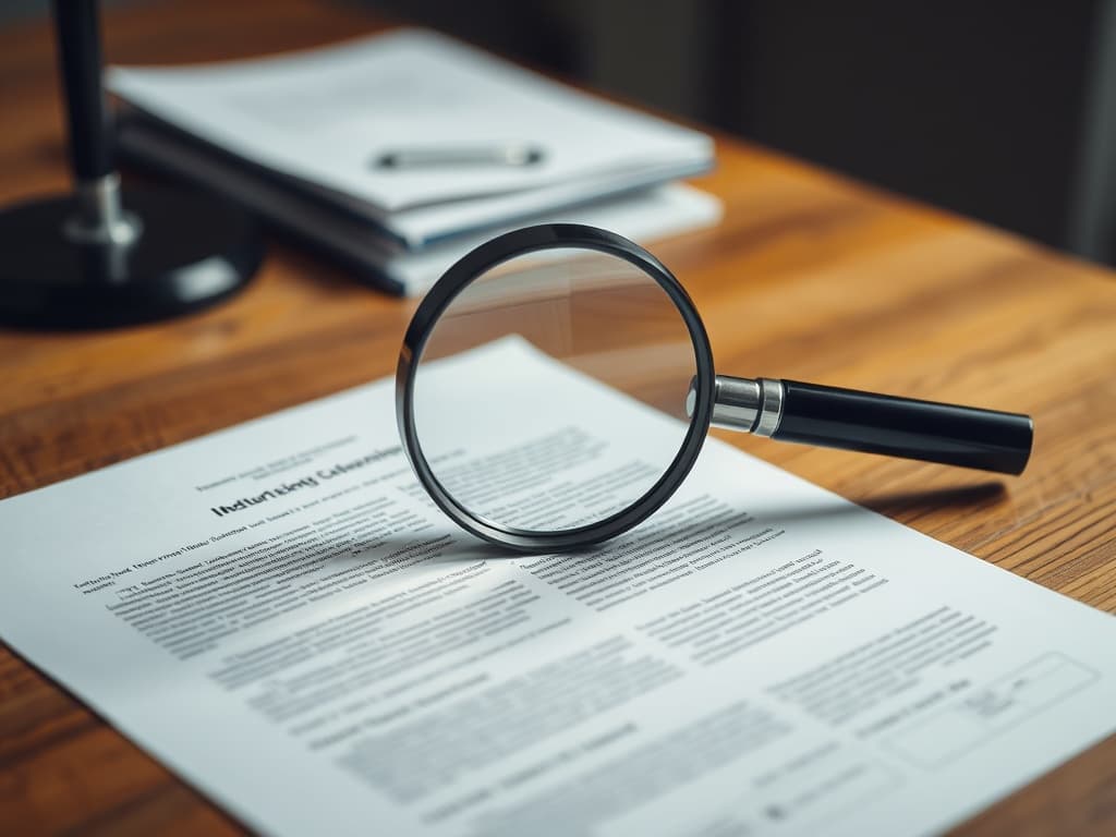 Magnifying glass over a printed page on a wood desk, soft side light.
